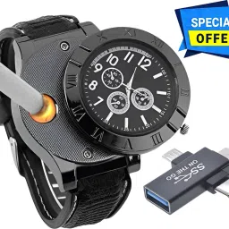 Foxne Point Cigarette Lighter Rechargeable With Mini OTG 3 in 1 USB USB Type C Cigarette Lighter Watch, USB Rechargeable Sporty Wristwatch Cigarette Lighter, USB Flash Drive-4
