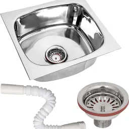 Kitchen Sink 18X16X9 Inches Glossy Finish Stainless Steel Sink , Stainless Steel Single Bowl Kitchen Sink with SS Coupling and Plastic Pipe Vessel Sink-image-71