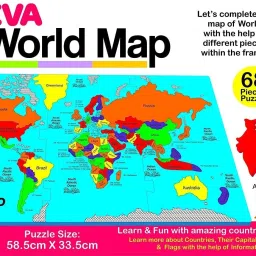 EVA World Map Jumbo Floor Puzzle with Information Booklet Inside with Countries Flag, Currency, Capital -68 Pieces-image-7