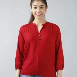 Casual Puff Sleeves Solid Women Red Top-picture-11