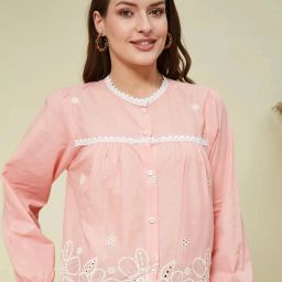 Women Regular Fit Embroidered Button Down Collar Casual Shirt-image-8