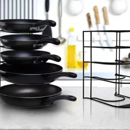Containers Kitchen Rack Unique Art Kitchen Countertop Hanging Organizer Pan Holder Pot Lid Storage Rack Iron-image-0