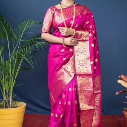 Woven Banarasi Jacquard Saree-image-4