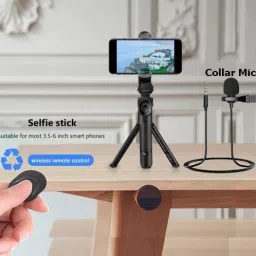 BUFONA Professional Remote Control Selfie Stick Tripod+Lavalier microphone Mobile Stand Single Gimbal for Mobile image 5