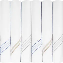 KUBER INDUSTRIES Lining Design 100% Cotton Premium Collection HAndkerchiefs Hanky For Men, Set of 6 (White) ["Multicolor"] Handkerchief-image-3