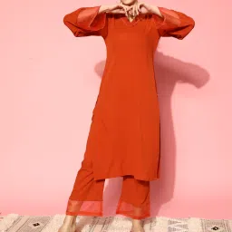 Women Crepe Kurta Pant Set-image-10