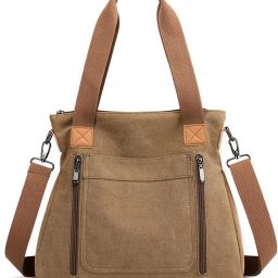 Brown Women Hobo Women Canvas Handbag Shoulder bags Casual Multi-Pocket Top Handle Tote Crossbody-image-1