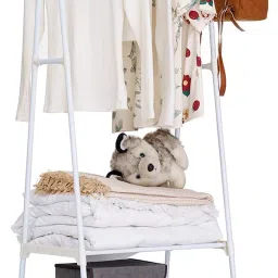 Aluminium Floor Cloth Dryer Stand Coat Jacket Hanger Stand With Double Lower Shelf-2 Hook,Hanging Multiple Clothes-picture-4