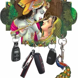 Radhakrishna Print Key Chain Holders For Wall | Key Hanger Wood Key Holder-image-33