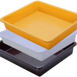 Plastic Exel Small Tray For Home/Office, 3 pc Tray 2 Ltr, White Yellow Brown Tray-image-93