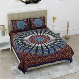 uniqchoice Multicolor Traditional 120 TC Cotton Queen Sized Bedsheet with 2 Pillow Cover-picture-19