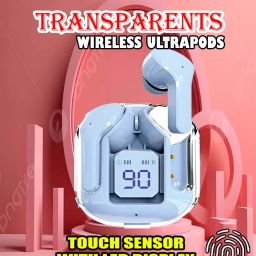 crecro Ultrapod Bluetooth Earbuds Headset Crystal Transparent Design,LED Display BK90 Smart Headphones-image-91