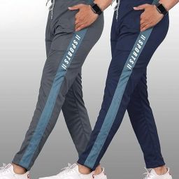 Pack of 2 Men Striped Grey, Dark Blue, White Track Pants-image-75