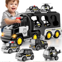 new Police Truck Transporter Toy Set with Mini Cars & Helicopter-image-86