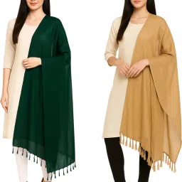 Cotton Blend Solid Green, Gold Women Dupatta-image-13