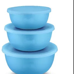 Stainless Steel, Plastic Storage Bowl Flora Stainless Steel Microwave Safe 3 Pcs. Bowl Set with Lid-Blue-2
