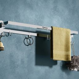 Heavy-Duty Foldable Bathroom Towel Stand/Rod/Holder With Hooks And Hanger Chrome Silver Towel Holder-8