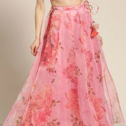 Women Floral Print Regular Pink Skirt-image-4