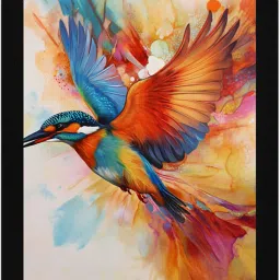 Colorburst Flight – Vibrant Kingfisher in Motion Digital Reprint 20 inch x 14 inch Painting-image-68