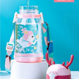 Deer Horn Cartoon Design Sipper Water Bottle for school Kids with Lock cap-20