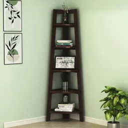 Sheesham Wood Corner Shelf 5 Tier Corner Bookshelf Ladder Bookcase Display Unit Solid Wood Open Book Shelf-picture-30