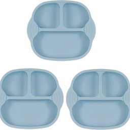 Set of 3 Self-Feeding Baby Dish With Suction Cups,Toddler Plates, Microwave Safe - Silicone-2