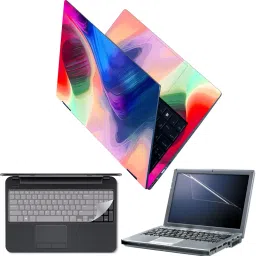 Techfit Full Body Laptop Skin with Screen Guard and Key Guard Blue Red Shaded Cloud Art Combo Set-image-23