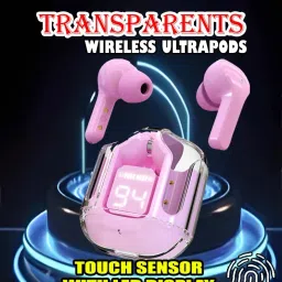 crecro Ultrapod Bluetooth Earbuds Headset Crystal Transparent Design,LED Display W75 Smart Headphones-image-84
