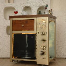 haus of bars by speedx Model X Home Bar in Matte Gold Finish with Built In 30L Fridge & Wooden Top-picture-27