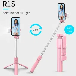 Sharp beak ® Best Buy pink R1S LED Fill Light Tripod Selfie Stick for Vlogging/Photography Bluetooth Selfie Stick-4