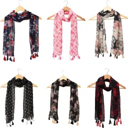 Printed Chiffon Women Multicolor Scarf, Stole, Fancy Scarf-image-94