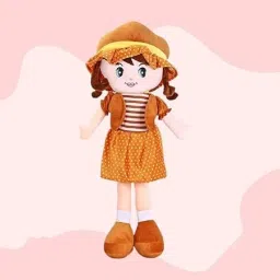 Soft Plush Doll for Girls | Brown Hair Stuffed Toy with Striped Dress - 100 cm-5