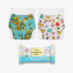 Reusable Freesize Cloth Diaper and Pack of 40 XtraHydrating Wipes FREE| Assorted-12