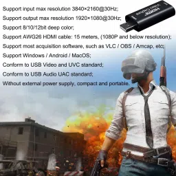 microware Video Capture Card, 1080P HDMI Capture Card - HDMI to USB 2.0 Video Capture Device for Live Streaming, Broadcasting, Gaming Record, Video Conference USB 2.0 HDMI Connector image 4
