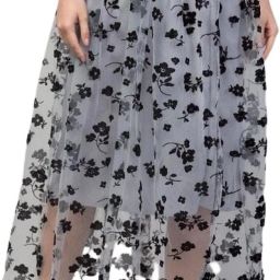 Women Floral Print A-line Grey Skirt-image-2