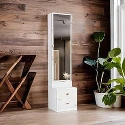 RESHUZ Engineered Wood Glossy White Dressing Table (L22 x W15 x H72 Inches,) with 2 Drawer Already Assembled (White) image 1