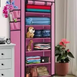 6 Shelves Shoe Rack/Multipurpose Storage shoes Rack plastic pipe PINK Carbon Steel Collapsible Wardrobe-image-12
