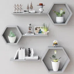 Wall Shelf for Home&Office Decor Item Wall Mounted floating Shelf Set Of6(GREY) Wooden, MDF (Medium Density Fiber) Wall Shelf-image-58