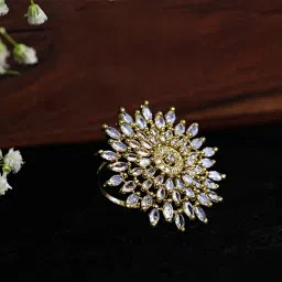 Stylish Cubic Zirconia Gold Plated Adjustable Finger Rings for Women & Girls Metal Cubic Zirconia Gold Plated Ring-image-21