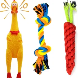 YOUHAVEDEAL Interactive Dog Toy Combo –Squeaky Chicken & Rope Toy for Medium Dog Rubber Squeaky Toy, Tug Toy, Fetch Toy, Chew Toy For Dog-image-17