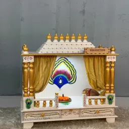 d'dass Glossy White & Red MDF & Sheesham Wood Floor Rested Mandir Without Door-picture-6