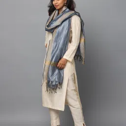 Poly Chanderi Striped Grey Women Dupatta-image-30