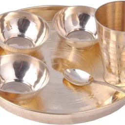 Pack of 6 Brass Combo Of 6 Pieces Brass Plane Thali Set With Luxury Design Dinner Set-1