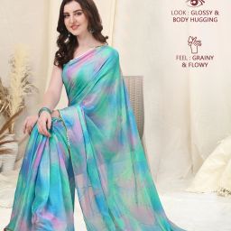 mirchi fashion Printed, Color Block, Embellished Bollywood Chiffon, Georgette Saree image 2
