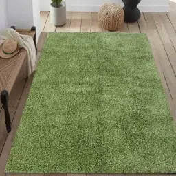 saral home Green Shaggy Fiber 4 ft x 6 ft Machine Made Carpet-picture-8