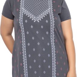 Women Printed Round Neck Cotton Blend Grey T-Shirt-image-23