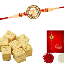 Rakhi For Brother Soan Papdi Combo6030 Gold Gift Box-image-97