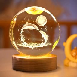 3D Crystal Dolphin Lamp with Wooden LED Base - Perfect for your Home or Office Table Lamp-image-91