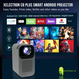 XElectron C8 Plus (8400 lm / 1 Speaker / Wireless) Android 720p Native Resolution with 1080p Support |350 ANSI | 150-Inches (381 cm) Screen | Dual Wi-Fi, Bluetooth, HDMI & USB | 4D Keystone | Voice Remote | Google Certified LED Projector image 2