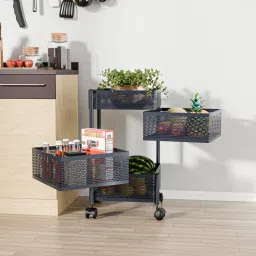 3+1 Layer Kitchen Storage Rack with Wheels | Square Shape - Dark Grey Iron Kitchen Trolley-67